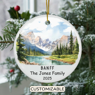 Personalised Banff Ornament, Canada Ceramic Tree Decoration