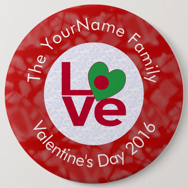 Personalised Bangladeshi Red LOVE Flag 6 Cm Round Badge (Front)