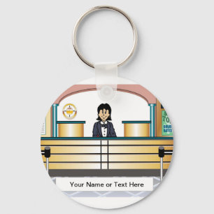 Personalised Bank Teller - Female Cartoon Key Ring