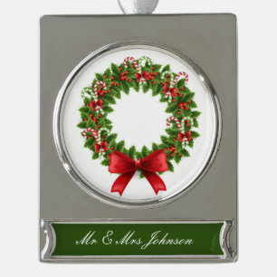 Personalised Banner Ornament Silver Plated/Wreath