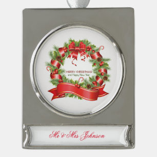 Personalised Banner Ornament Silver Plated/Wreath