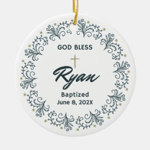 Personalised Baptism Boy Gift Photo Keepsake Ceramic Tree Decoration