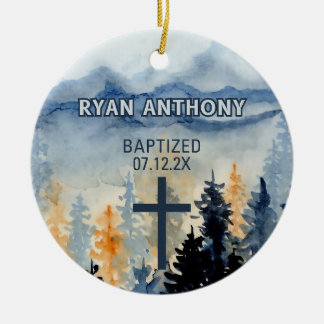 Personalised Baptism Boy Gift Watercolor Scenery  Ceramic Tree Decoration