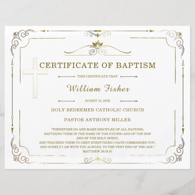 Personalised Baptism Certificate Template Editable (Front)