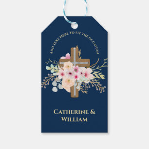 Personalised Baptism & Christening Floral Cross Gift Tags