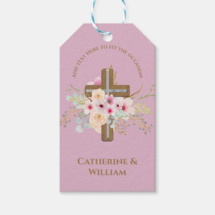 Personalised Baptism & Christening Floral Cross Gift Tags