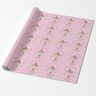 Personalised Baptism & Christening Floral Cross Wrapping Paper