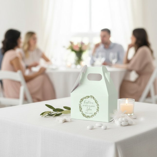 Personalised Baptism Favour Box with Olive Wreath (Creator Uploaded)
