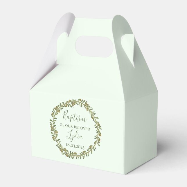 Personalised Baptism Favour Box with Olive Wreath (Front Side)