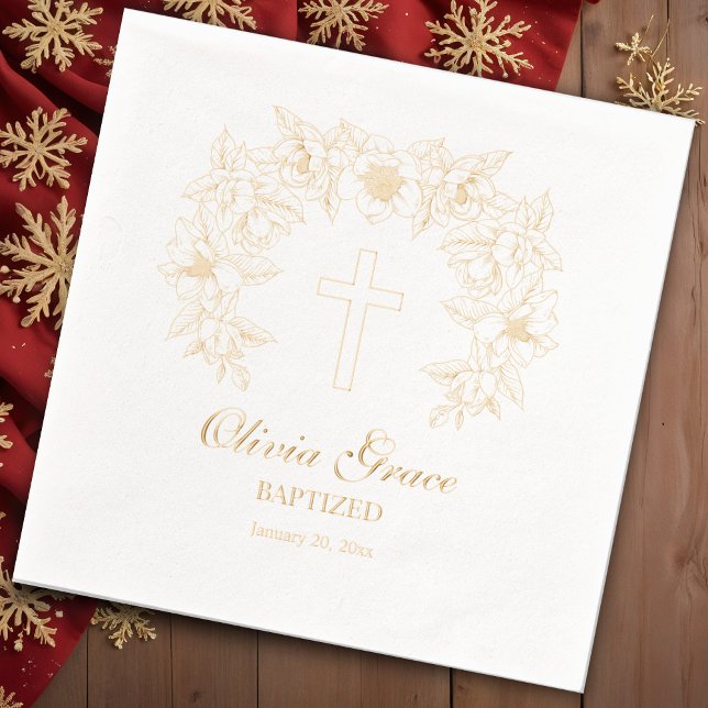 Personalised Baptism Floral Cross  Foil Napkins (Creator Uploaded)