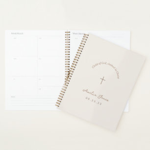 Personalised Baptism Gift Cross Blush Planner