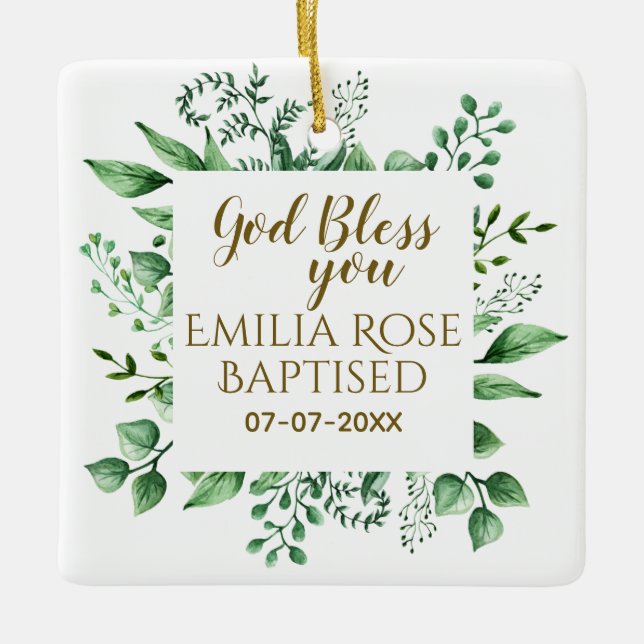 Personalised Baptism Gift God Bless You Name Date Ceramic Ornament (Front)