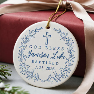 Personalised Baptism God Bless Baby Name Ceramic Tree Decoration
