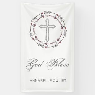 Personalised Baptism God Bless Christian Cross  Banner