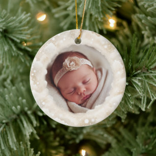 Personalised Baptism God Bless Cross Photo Ceramic Tree Decoration