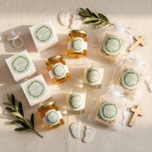 Personalised Baptism Olive Wreath Classic Round Sticker