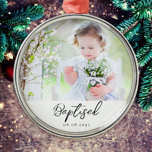 Personalised Baptism Photo Keepsake Metal Tree Decoration