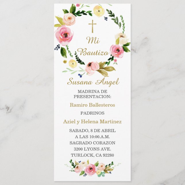 Personalised Baptism Prayer Card in Spanish (Front)