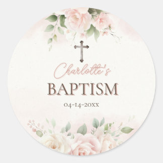 Personalised Baptism Sticker - Elegant Pink Roses 