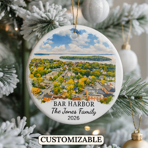 Personalised Bar Harbour Ornament, Custom Maine Ceramic Tree Decoration