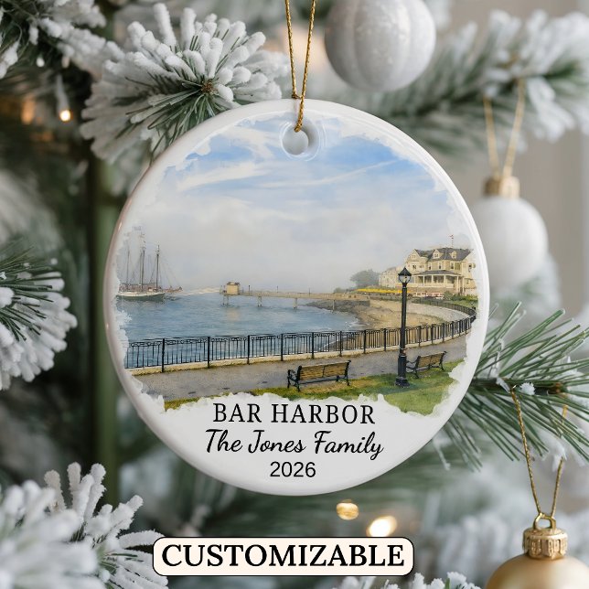 Personalised Bar Harbour Ornament, Custom Maine Ceramic Tree Decoration (Creator Uploaded)