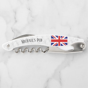 Personalised Bar Pub with Union Jack Flag Corkscrew