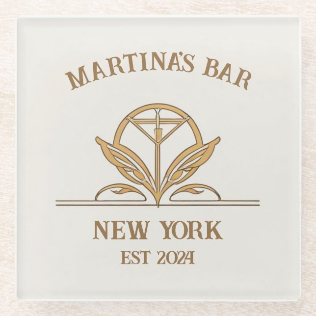 Personalised Bar Sign Martini Logo Custom Name Glass Coaster (Front)