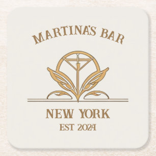 Personalised Bar Sign Martini Logo Custom Name Square Paper Coaster