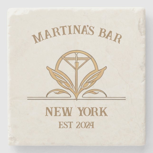 Personalised Bar Sign Martini Logo Custom Name Stone Coaster (Front)