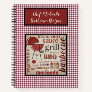 Personalised Barbecue Chef Red Gingham Check   Notebook