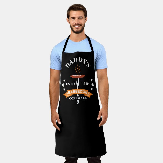 Personalised Barbecue Name & Place Grill BBQ Apron (Worn)