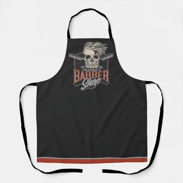 Personalised Barber Shop Hipster Skull and Razors Apron (Front)