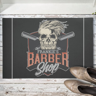 Personalised Barber Shop Hipster Skull and Razors Doormat
