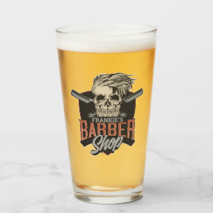 Personalised Barber Shop Hipster Skull and Razors  Glass