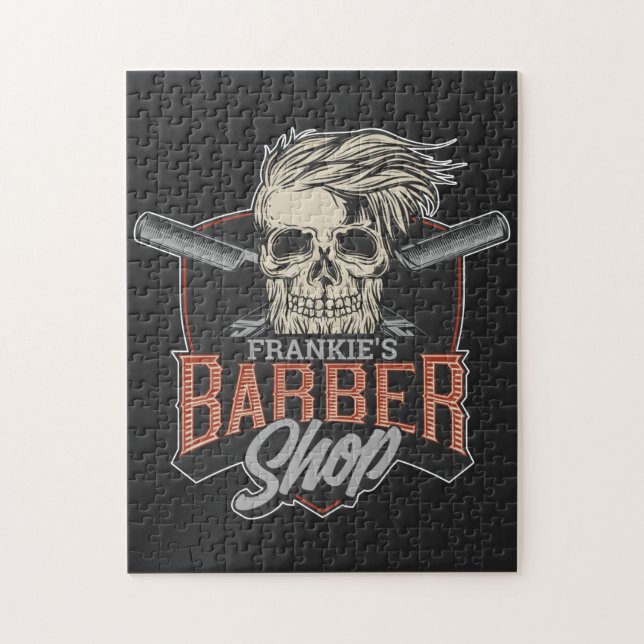 Personalised Barber Shop Hipster Skull and Razors  Jigsaw Puzzle (Vertical)