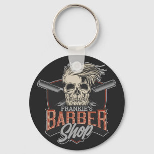 Personalised Barber Shop Hipster Skull and Razors Key Ring