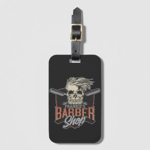 Personalised Barber Shop Hipster Skull and Razors  Luggage Tag