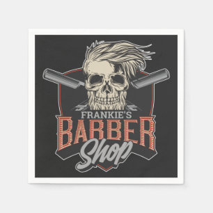 Personalised Barber Shop Hipster Skull and Razors Napkin