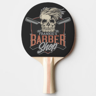 Personalised Barber Shop Hipster Skull and Razors Ping Pong Paddle