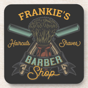 Personalised Barber Shop Retro Haircuts Shaves  Coaster