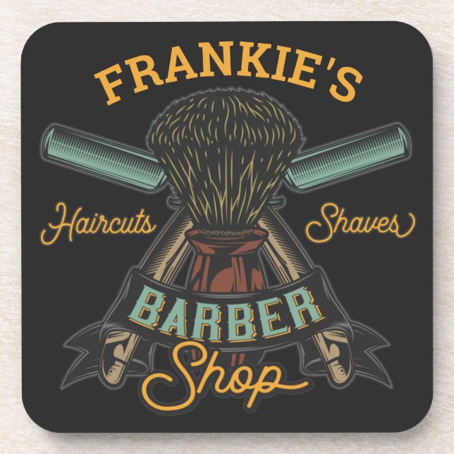Personalised Barber Shop Retro Haircuts Shaves  Coaster (Front)