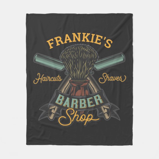 Personalised Barber Shop Retro Haircuts Shaves Fleece Blanket (Front)