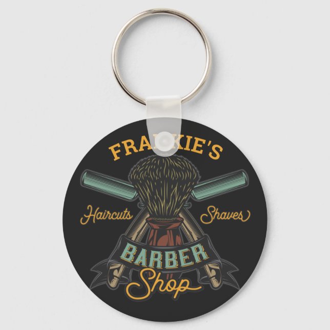 Personalised Barber Shop Retro Haircuts Shaves  Key Ring (Front)