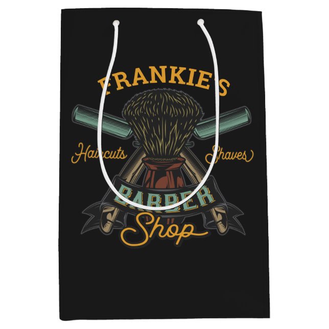 Personalised Barber Shop Retro Haircuts Shaves Medium Gift Bag (Front)