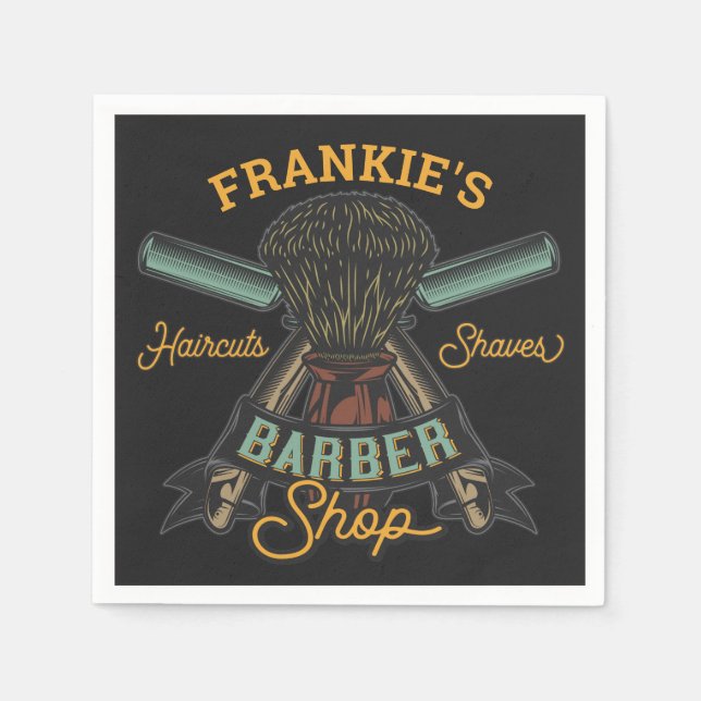 Personalised Barber Shop Retro Haircuts Shaves  Napkin (Front)