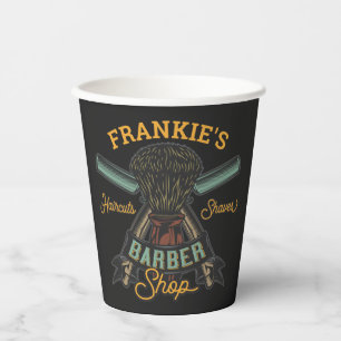 Personalised Barber Shop Retro Haircuts Shaves Paper Cups
