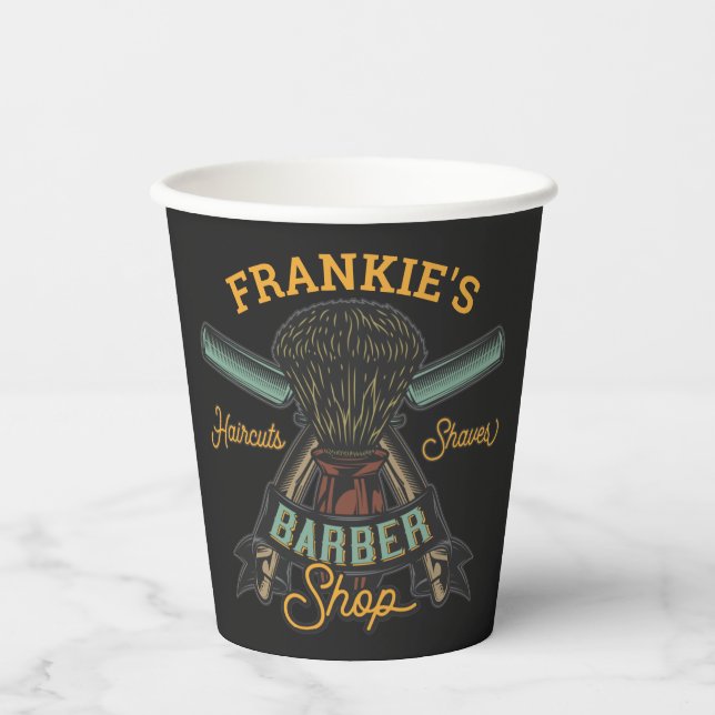 Personalised Barber Shop Retro Haircuts Shaves  Paper Cups (Front)