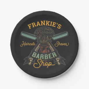 Personalised Barber Shop Retro Haircuts Shaves Paper Plate