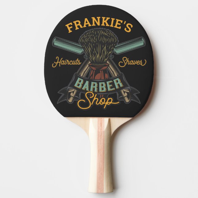 Personalised Barber Shop Retro Haircuts Shaves  Ping Pong Paddle (Front)