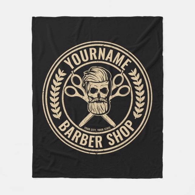 Personalised Barber Shop Skull Rockabilly Salon  Fleece Blanket (Front)